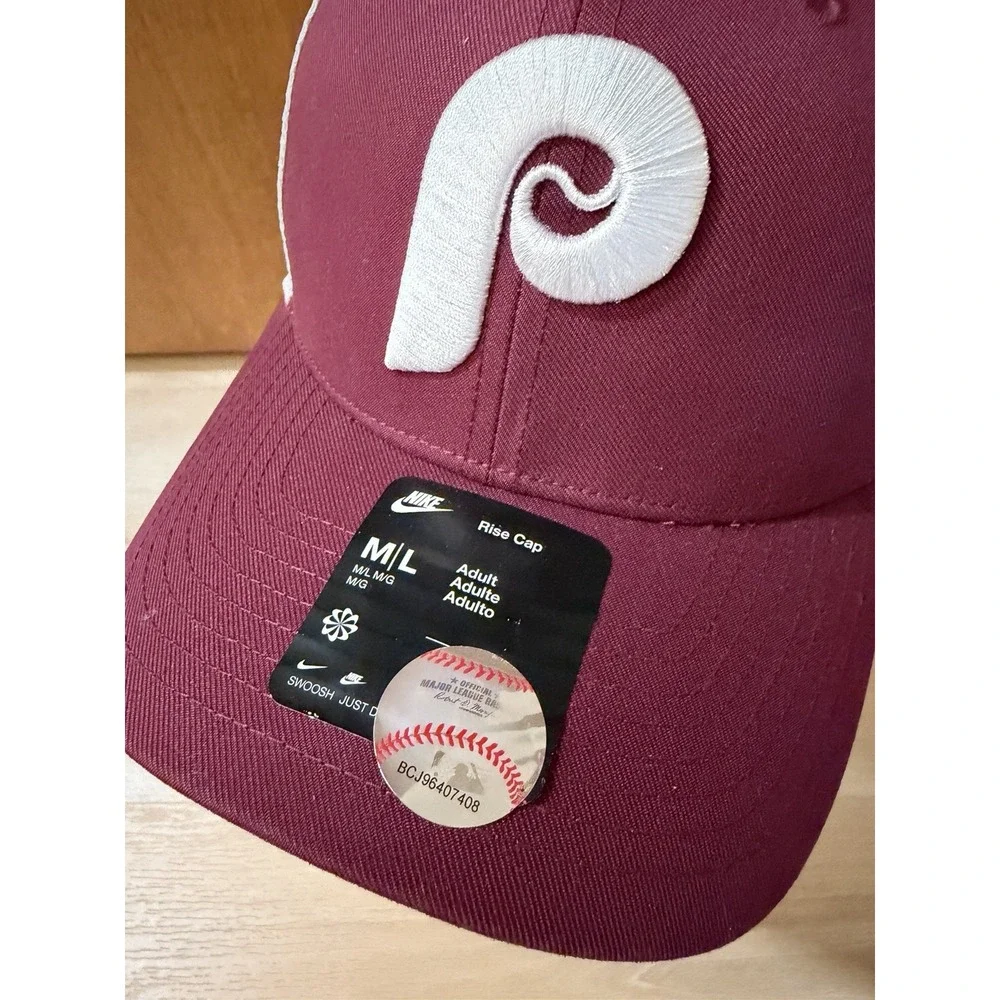 Philadelphia Phillies Hat Cap SnapBack Mens Burgundy White MLB Trucker Nike M/L
